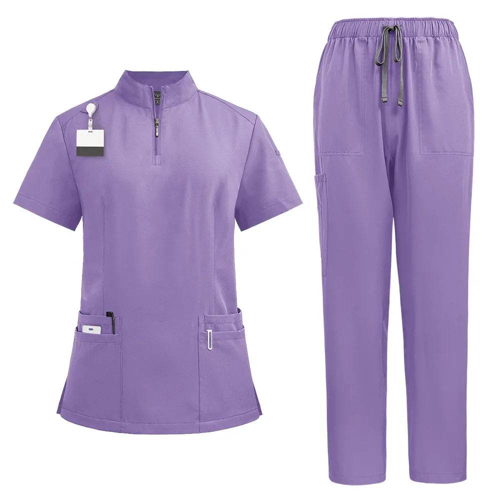 Unisex Medical Uniforms for V-neck Nurse Scurbs Set Women Hospital Doctor Workwear Oral Dental Surgery Work Uniform Short Sleeve 42108-light purple