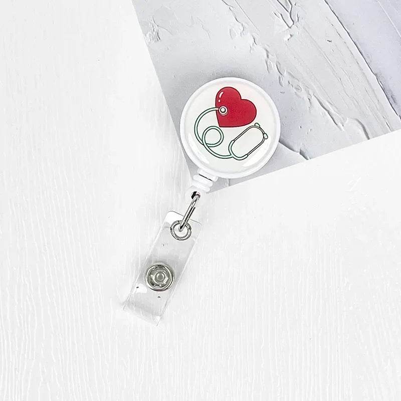 Nurses Doctors Retractable Badge Reels Kawaii Cartoon Pattern Uniform Pocket Clips Work Card Holder Hospital Supplies No.2