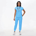 Hospital Scrubs Work Uniforms Short-sleeved Health Services Suits Powder Blue