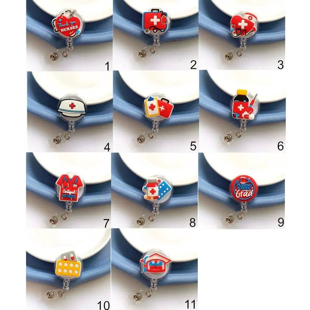 ID Card Holder Nurse Badge Reel Name Tag Chest Card Retractable Badge Holder Exhibition Card Work Card Easy Pull Buckle