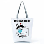 Playful Cartoon Nurse Print Foldable Shoulder Bags with Large Capacity – Eco-Friendly Tote for Shopping, Travel &amp; Beach hl6998 Nurse Handbag