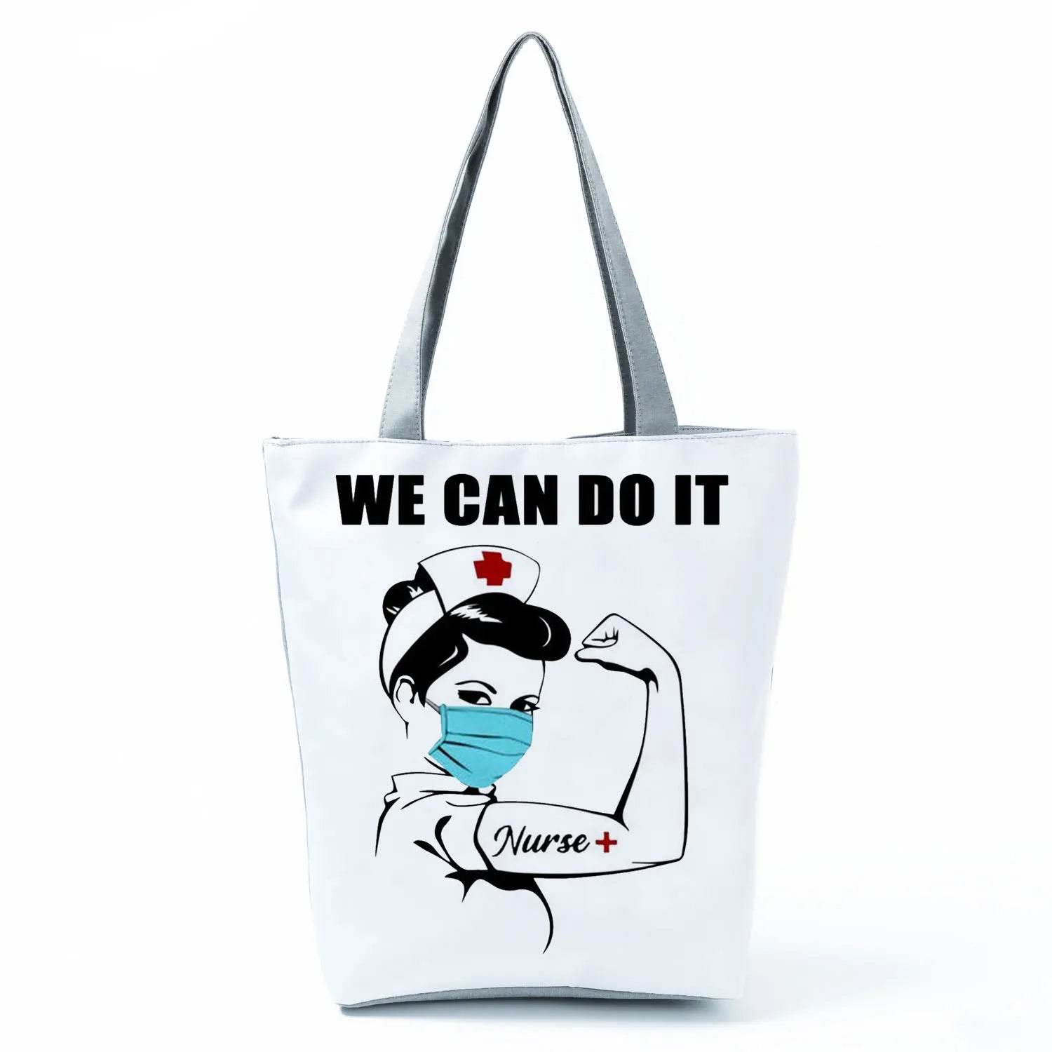 Playful Cartoon Nurse Print Foldable Shoulder Bags with Large Capacity – Eco-Friendly Tote for Shopping, Travel &amp; Beach hl6998 Nurse Handbag