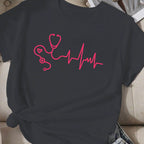 Women's Stethoscope comfit T-shirt with Heartbeat Waveform Dark Gray
