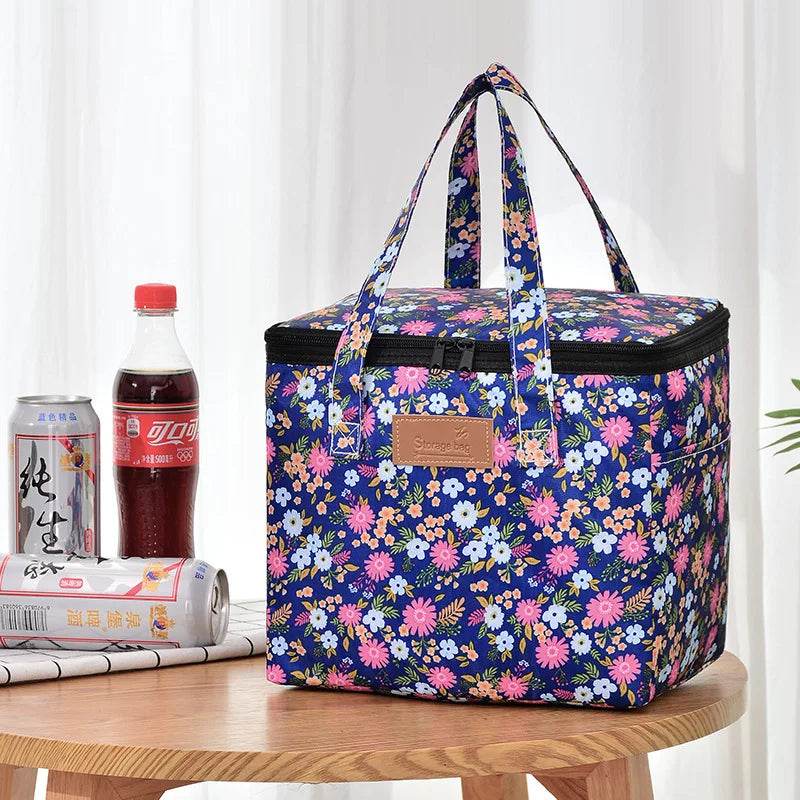 Portable Lunch Bag New Thermal Insulated Lunch Box Tote Cooler Functional Handbag Student Bento Pouch School Food Storage Bags Navy Daisy