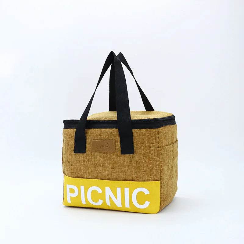 Portable Lunch Bag New Thermal Insulated Lunch Box Tote Cooler Functional Handbag Student Bento Pouch School Food Storage Bags ginger yellow
