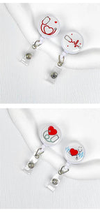 Nurses Doctors Retractable Badge Reels Kawaii Cartoon Pattern Uniform Pocket Clips Work Card Holder Hospital Supplies