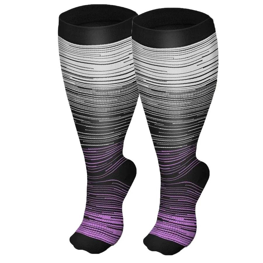 Plus Size Compression Socks for Women&Men Compression Socks 20-30 mmHg, Wide Calf Stockings Best Support for Running 1 Pair E