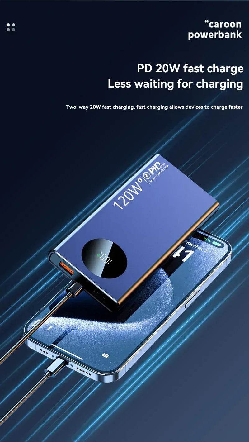 High Capacity Power Bank, Fast Charging 120W: 10000mAh, 30000mAh, 500000mAh, Portable Battery Charger for iPhone, Samsung, Huawei Phones