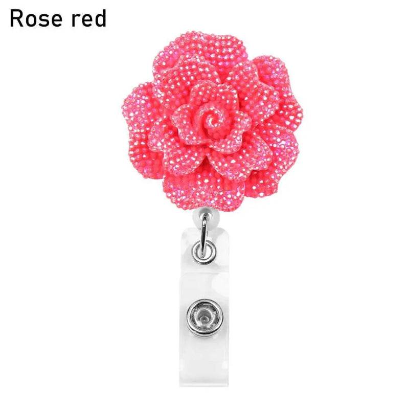 New Rose Shape Design Badge Resin Retractable Nurse ID Card rose red-