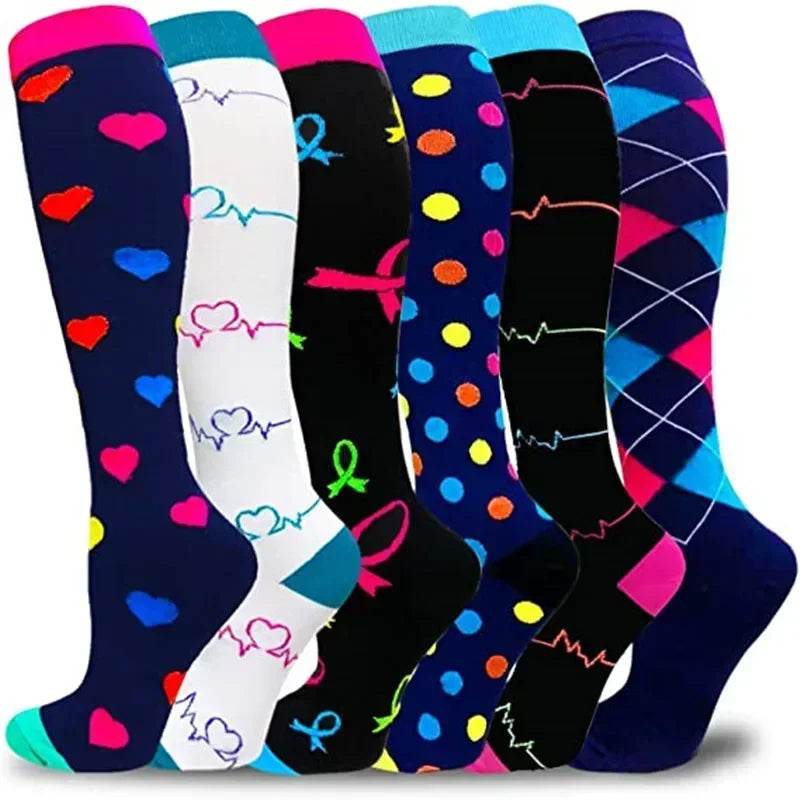 6 Pairs of Men and Women Compression Socks - Ideal for Running, Soccer, and Everyday Comfort! T-MIX006-1