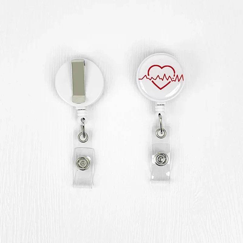 Nurses Doctors Retractable Badge Reels Kawaii Cartoon Pattern Uniform Pocket Clips Work Card Holder Hospital Supplies