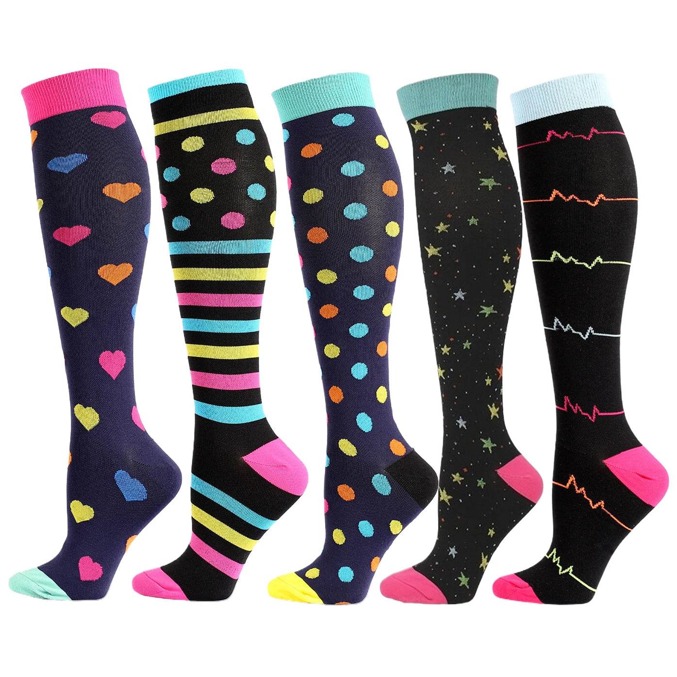 5 Pairs Sport Athletic Compression Socks for Men Women 5pairs mix EMIX033 EU37-43 US7-9