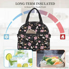 Keep your food fresh and fun with this delightful insulated lunch bag adorned with cute nurse-themed prints