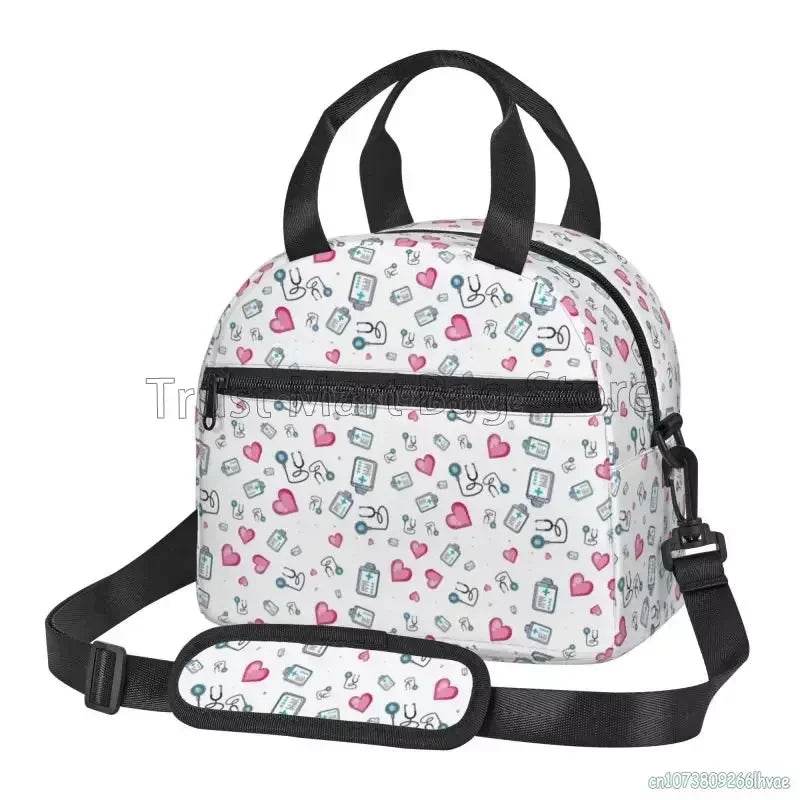 Keep your food fresh and fun with this delightful insulated lunch bag adorned with cute nurse-themed prints 4