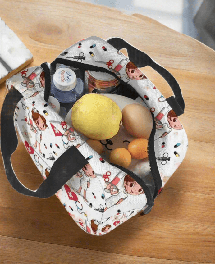 Portable Lunch Bag with Cartoon Nurse Design | Thermal Insulated Tote for Bento, School, and Food Storage