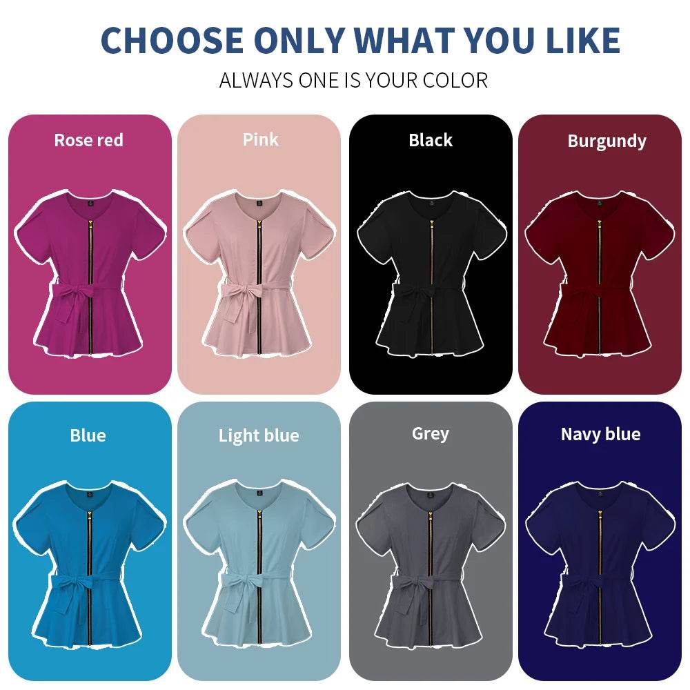 Short Sleeve Women's Scrub Tops for Work Medical Uniforms for Surgery 42038-Light Blue