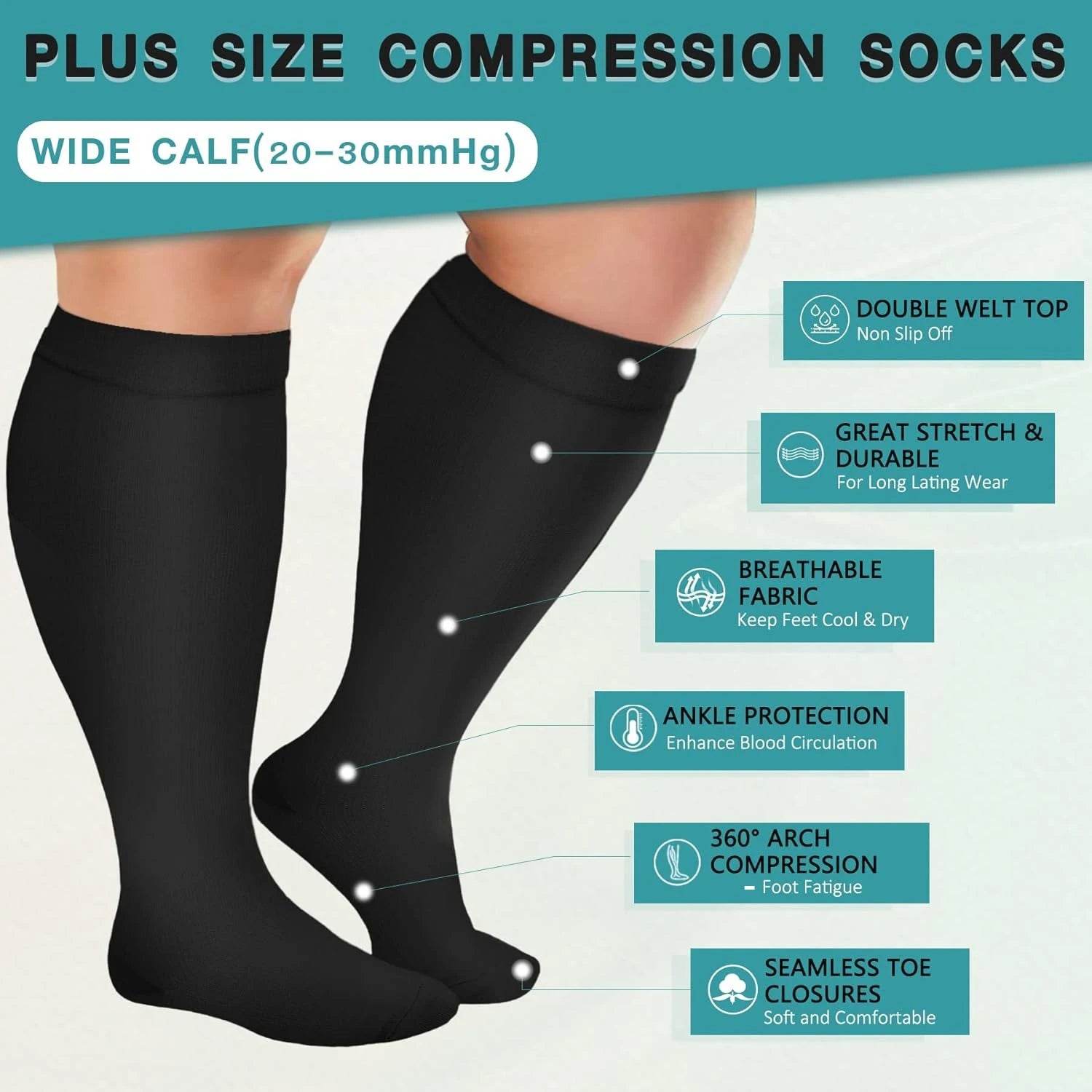 Plus Size Compression Socks for Women&Men Compression Socks 20-30 mmHg, Wide Calf Stockings Best Support for Running