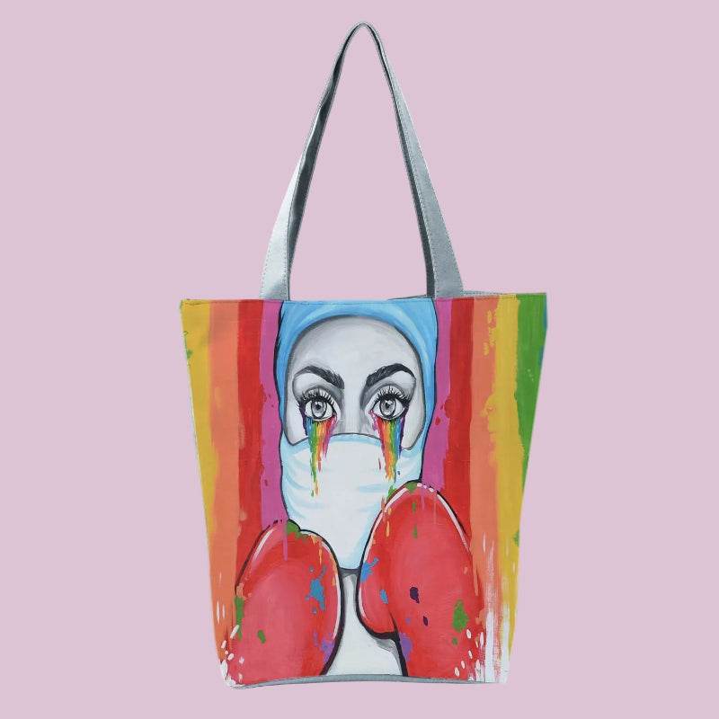 Playful Cartoon Nurse Print Foldable Shoulder Bags with Large Capacity – Eco-Friendly Tote for Shopping, Travel &amp; Beach hl2325 Nurse Handbag