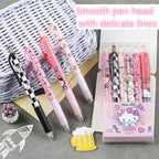 Sanrio 6-Piece Gel Pen Set Featuring Hello Kitty Cartoon, Black Ink, 0.5mm Tip, Quick-Drying Press Ballpoint Pens