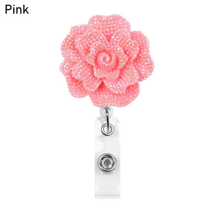 New Rose Shape Design Badge Resin Retractable Nurse ID Card pink-