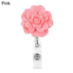 New Rose Shape Design Badge Resin Retractable Nurse ID Card pink-