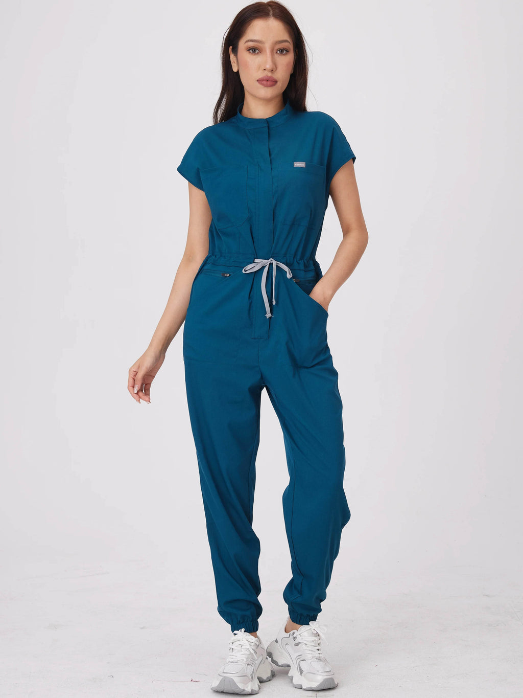 Wholesale Medical Apparel Scrub Uniform Women Short Sleeved Scrubs Jumpsuit Medical Hospital Clothing Scrub Uniforms with Pocket BB001-azure blue