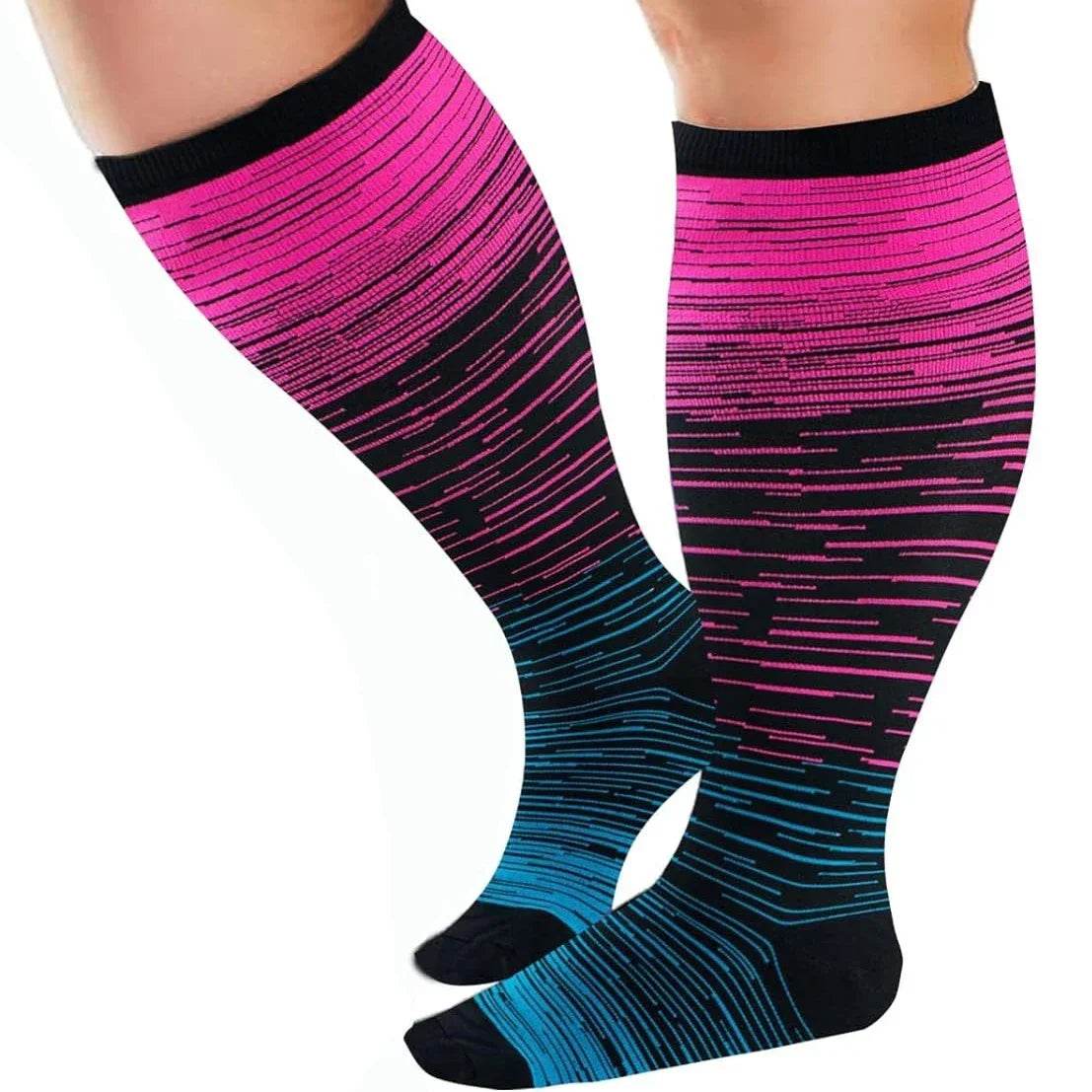 Plus Size Compression Socks for Women&Men Compression Socks 20-30 mmHg, Wide Calf Stockings Best Support for Running 1 Pair F