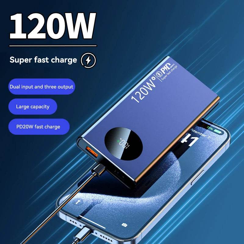 High Capacity Power Bank, Fast Charging 120W: 10000mAh, 30000mAh, 500000mAh, Portable Battery Charger for iPhone, Samsung, Huawei Phones