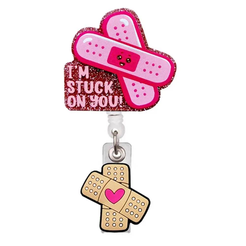 Badge Reel Lightweight Retractable Badge Clip Id Card Holder Pink Band-Aid