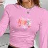 Livin' That NURSE Life Women's Fashion Long Sleeve Shirt with Stethoscope Print Gift Pink
