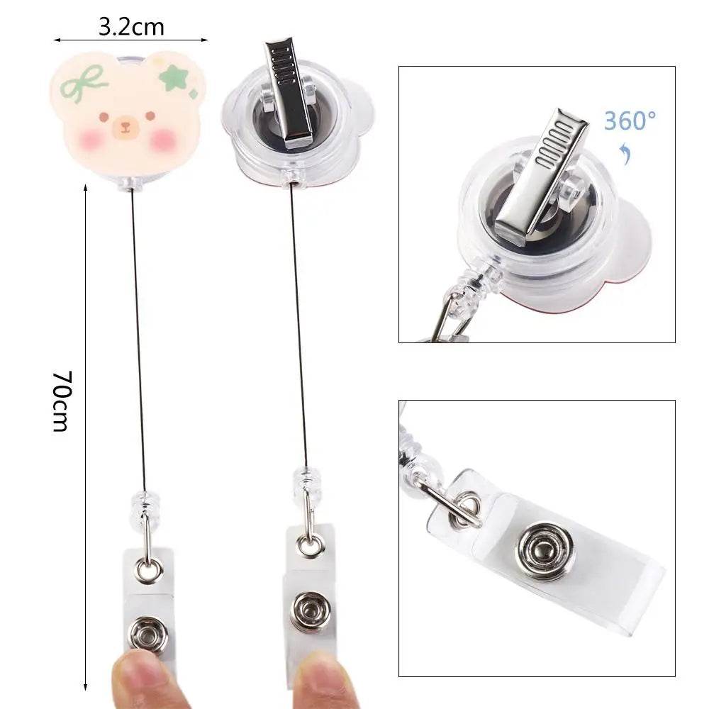 Bear Design 360° Rotating Retractable Badge Reel Clip for Nurses, Doctors, and School Supplies