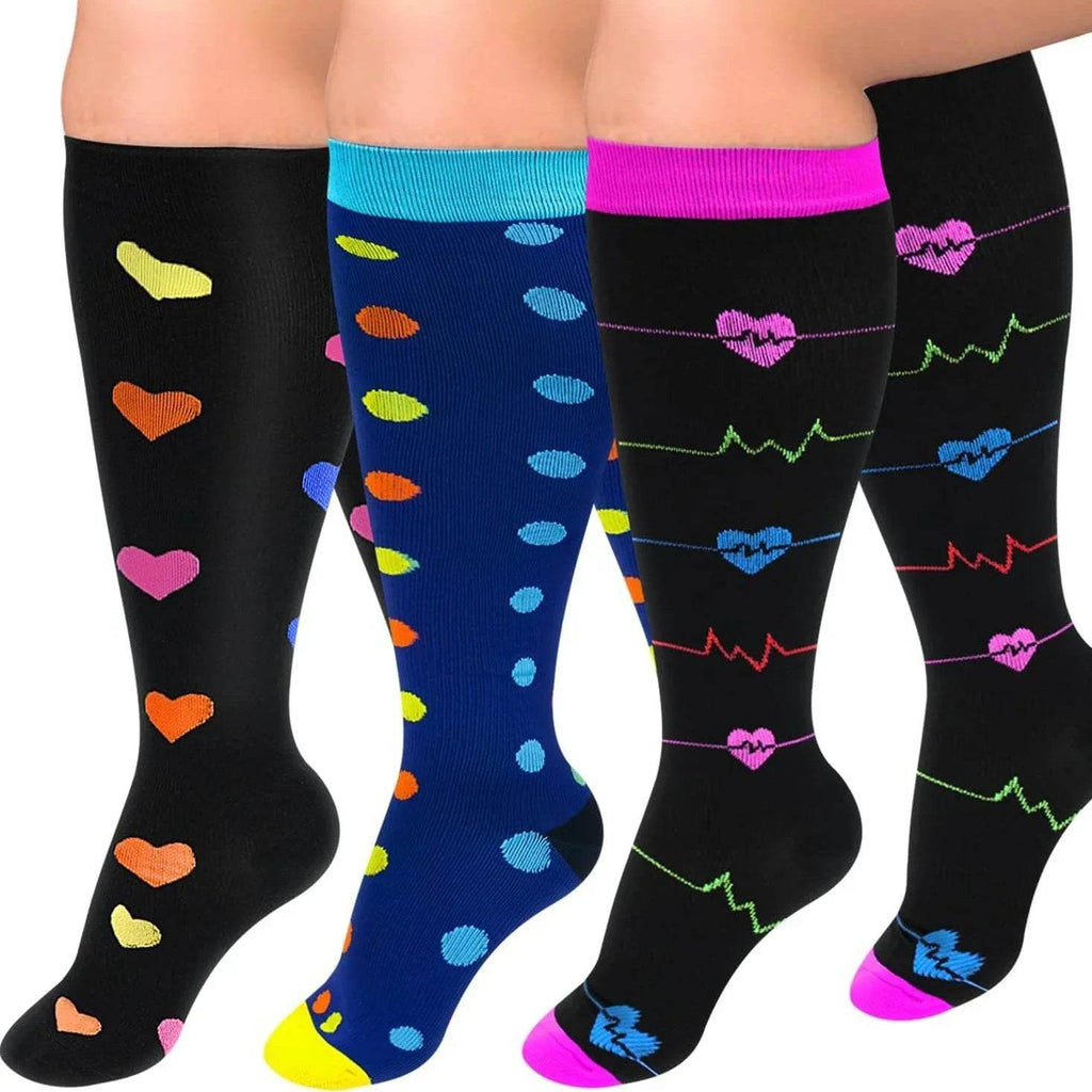Plus Size Compression Socks for Women&Men Compression Socks 20-30 mmHg, Wide Calf Stockings Best Support for Running 3 Pair BCD