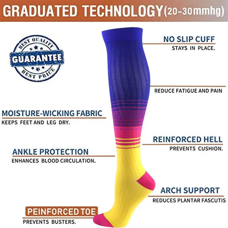 Compression Socks Funny Cactus Animal Pattern Sports Golf Tube Outdoor Hiking Pressure Knee High Stockings