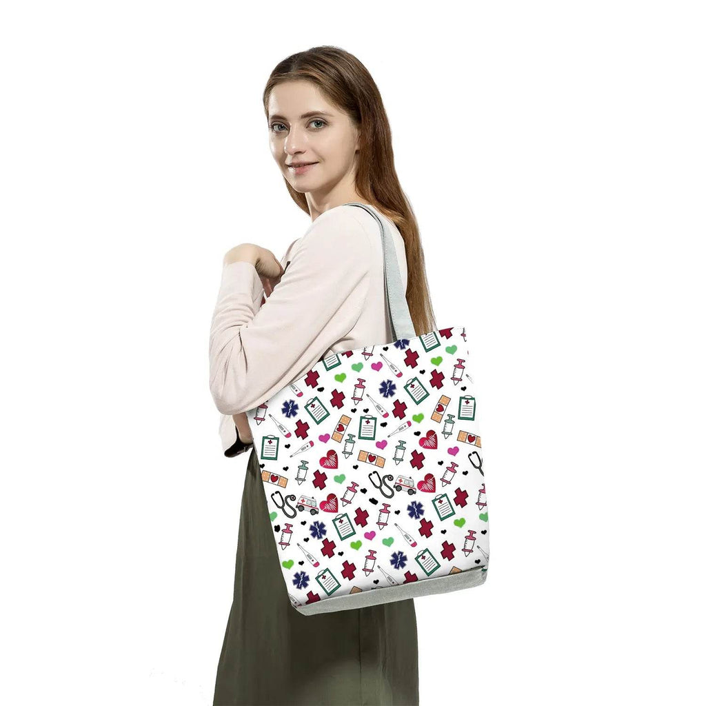 Fashion Tote Customized Cartoon Dentist Nurse Shoulder Bag Eco Reusable Shopping Bag Ladies Handbags for Women Casual Portable