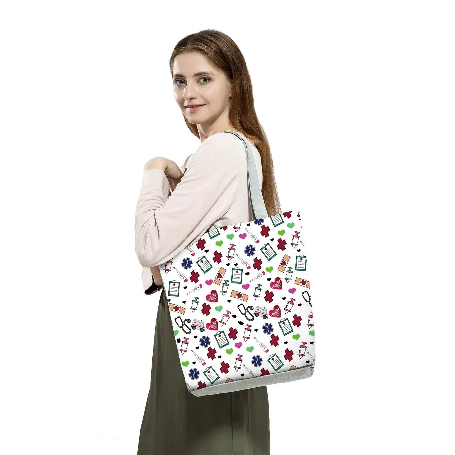 Fashion Tote Customized Cartoon Dentist Nurse Shoulder Bag Eco Reusable Shopping Bag Ladies Handbags for Women Casual Portable