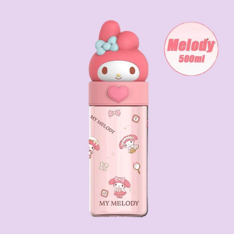 Kawaii Sanrio Hello Kitty, Kuromi, Cinnamon Roll, Melody, 500ml Transparent Plastic Water Bottle Melody
