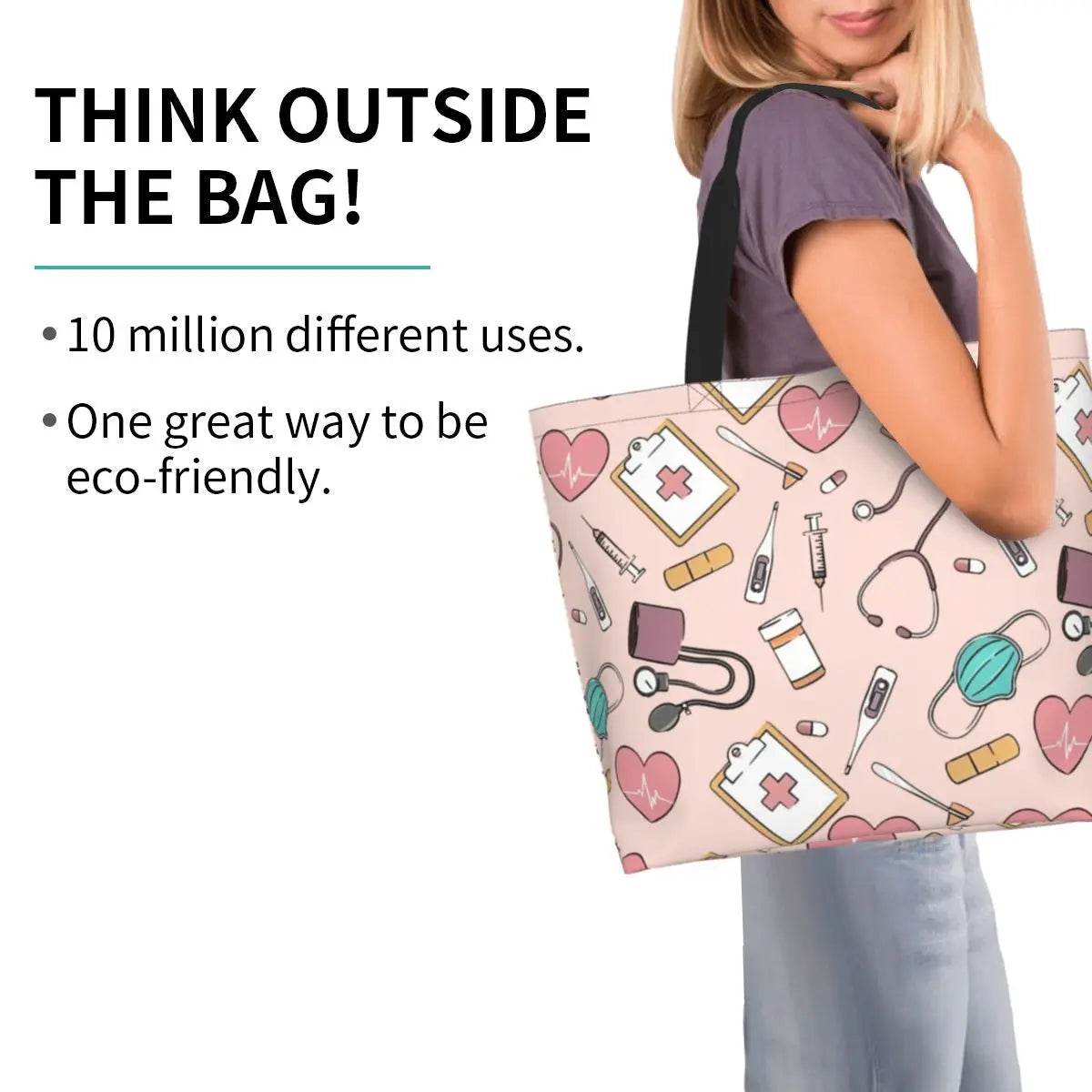 Spacious Eco-Friendly Healthcare Tote Bag with Durable Handles and Secure Zipper Closure