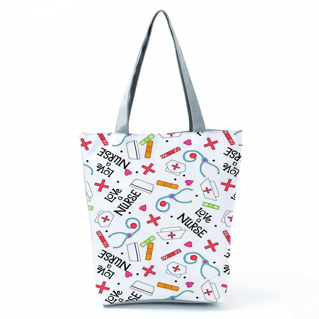 Playful Cartoon Nurse Print Foldable Shoulder Bags with Large Capacity – Eco-Friendly Tote for Shopping, Travel &amp; Beach hl1517 Nurse Handbag