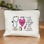 White Minimalist Nurse Makeup Bag: Trendy, Versatile Travel and Medical Literature Storage Essential – Perfect Birthday Gift