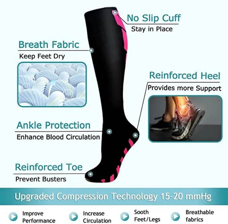 Compression Socks Running Sports Socks Medical Nursing 20-30mmhg for Flight Travel Pregnancy Edema Diabetes Varicose Veins Socks
