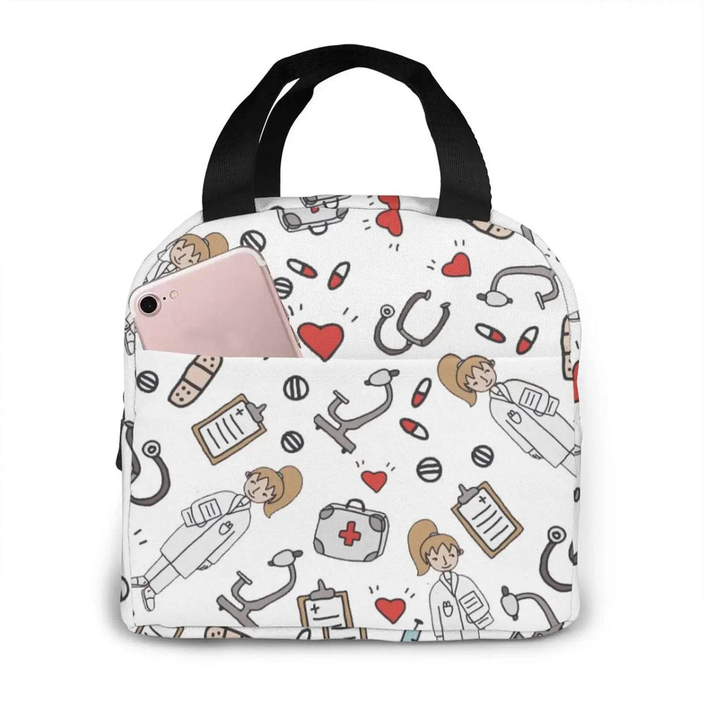 Charming, insulated Lunch Bag Featuring Playful Nurse Prints 3