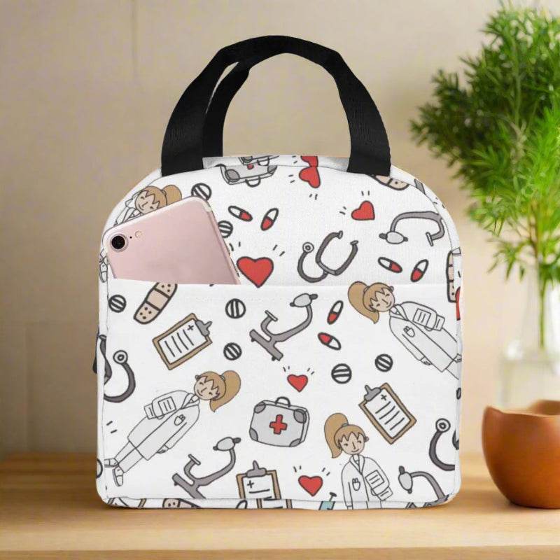 Portable Lunch Bag with Cartoon Nurse Design | Thermal Insulated Tote for Bento, School, and Food Storage 3