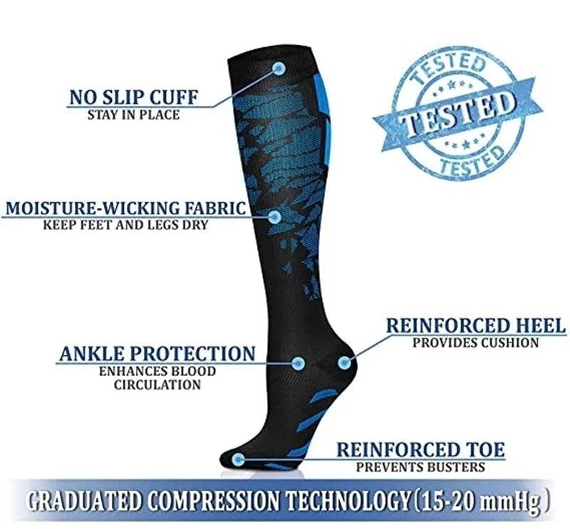 Compression Socks Running Sports Socks Medical Nursing 20-30mmhg for Flight Travel Pregnancy Edema Diabetes Varicose Veins Socks