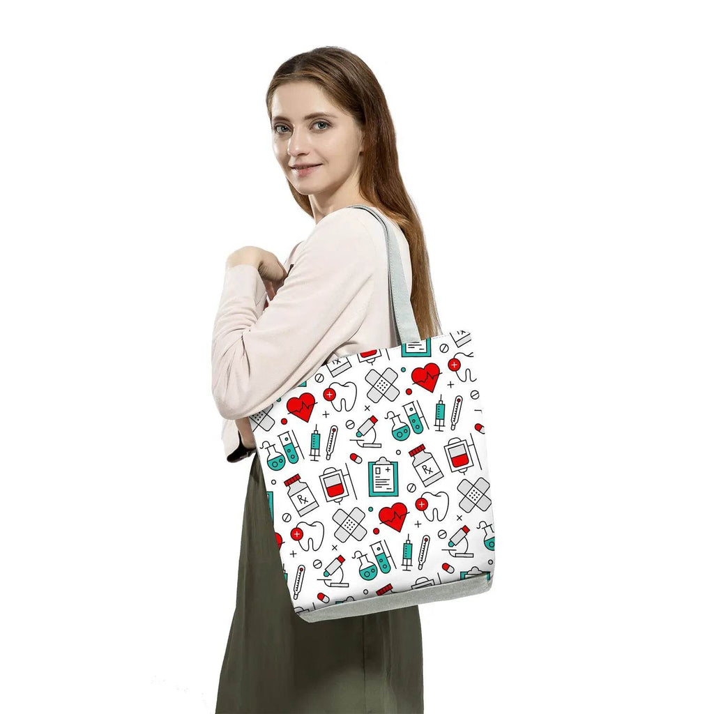 Fashion Tote Customized Cartoon Dentist Nurse Shoulder Bag Eco Reusable Shopping Bag Ladies Handbags for Women Casual Portable