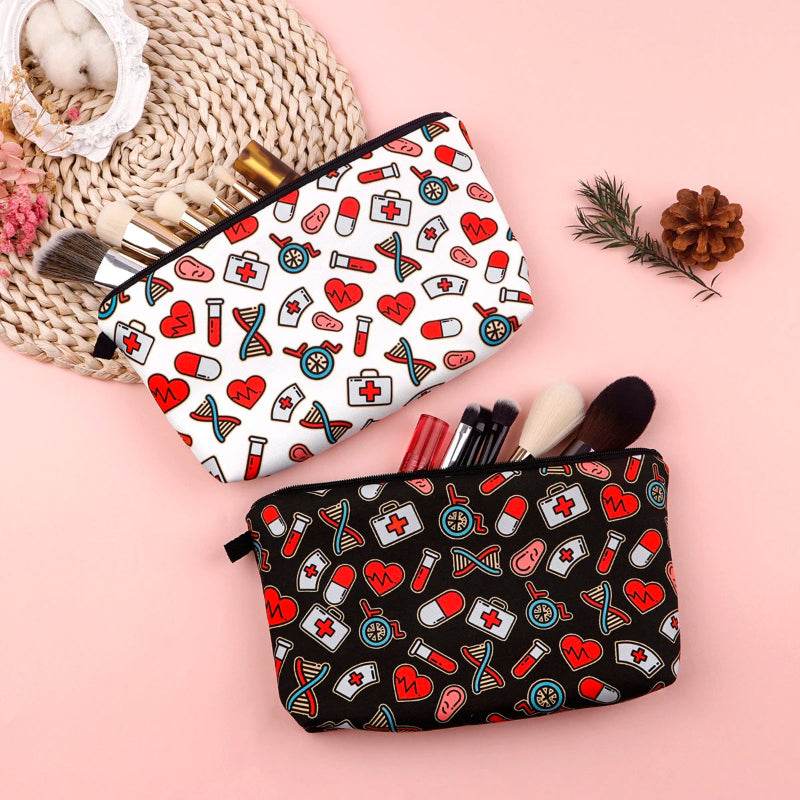 Nurse Pink Ribbon Life Cosmetic Bag Gift for Women Make Up Bag Travel Cosmetic Organizer Toiletry Bag Pencil Case