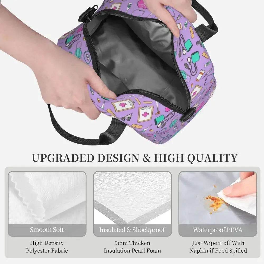 Funny Nurse Prints Insulated Lunch Bag for School Office Nursing Portable Thermal Cooler Lunch Box Women Men Large Capacity