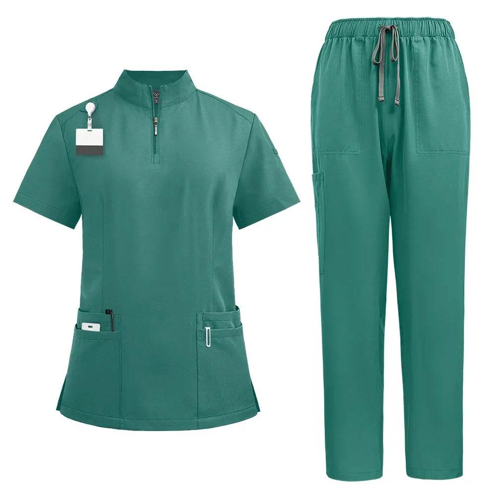Unisex Medical Uniforms for V-neck Nurse Scurbs Set Women Hospital Doctor Workwear Oral Dental Surgery Work Uniform Short Sleeve 42108-Green