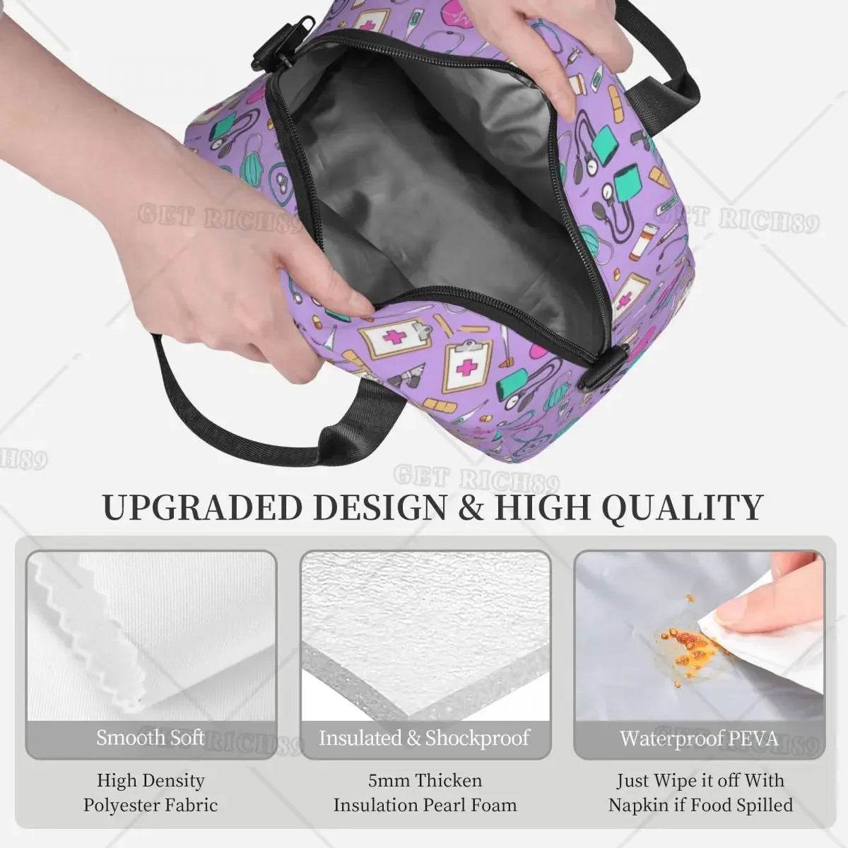 Funny Nurse Prints Insulated Lunch Bag for School Office Nursing Portable Thermal Cooler Lunch Box Women Men Large Capacity