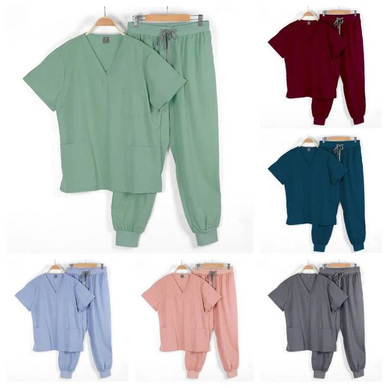 Unisex Medical Scrubs Short Sleeve Sets - Multicolor Dental/Pharmacy/Hospital Workwear W/6 Pockets & Anti-Microbial Fabric