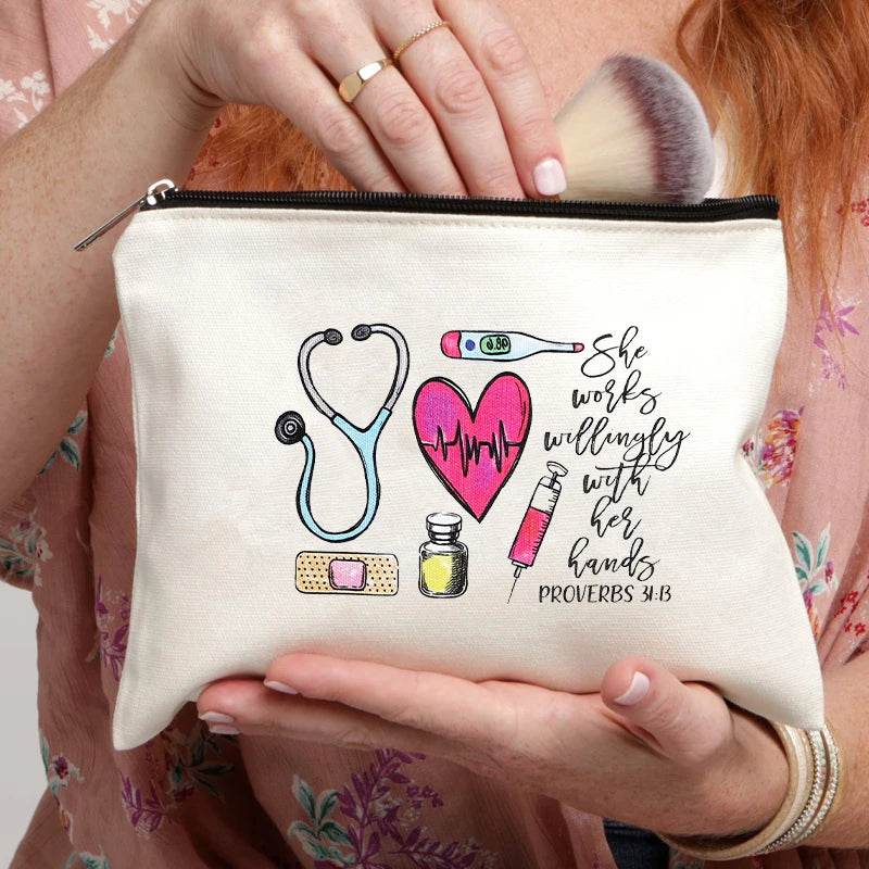 White Minimalist Nurse Makeup Bag: Trendy, Versatile Travel and Medical Literature Storage Essential – Perfect Birthday Gift